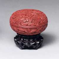 18TH CENTURY A FINE AND SMALL CARVED CINNABAR LACQUER BOX AND COVER